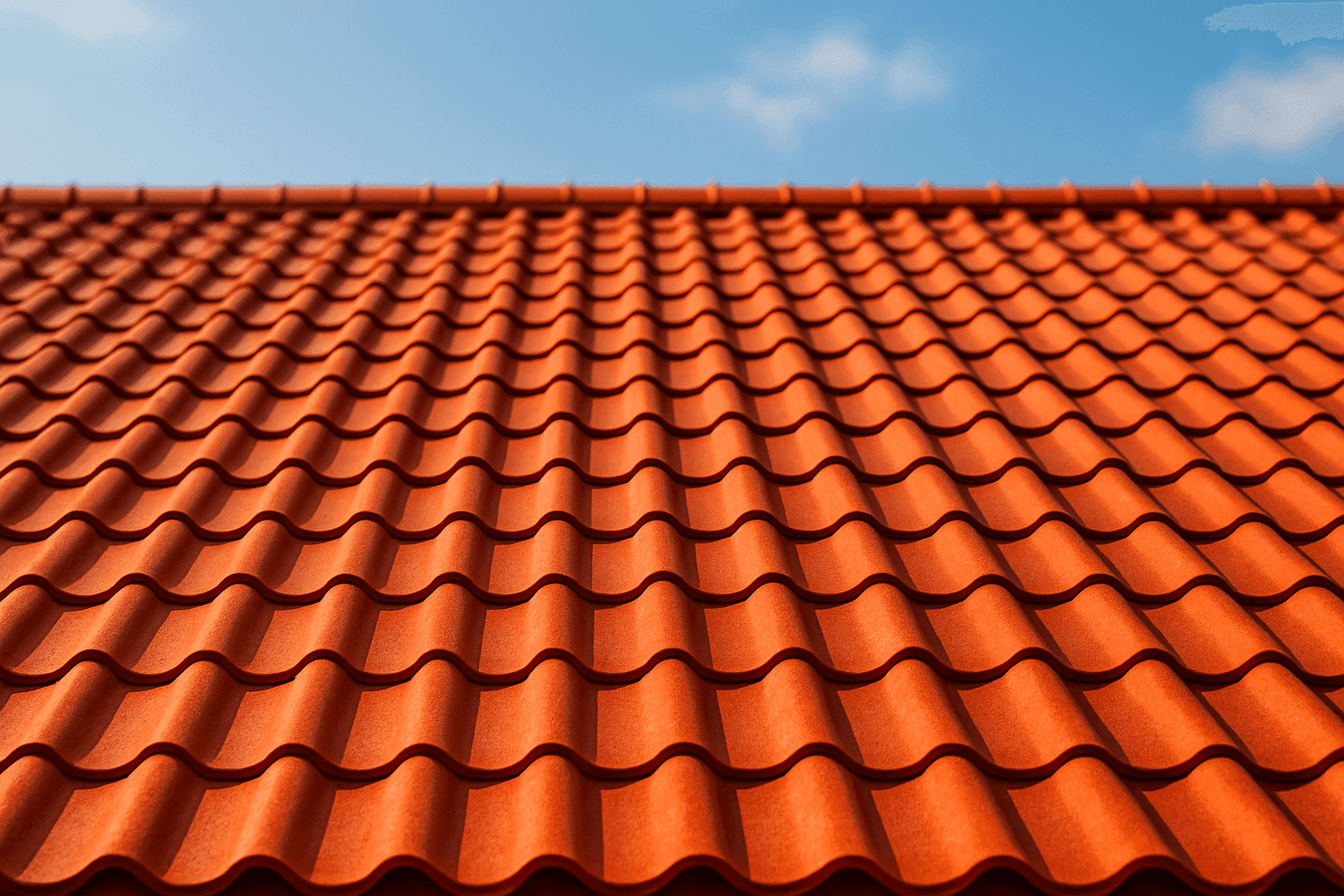 Close-up of red clay tile roof in sunlight